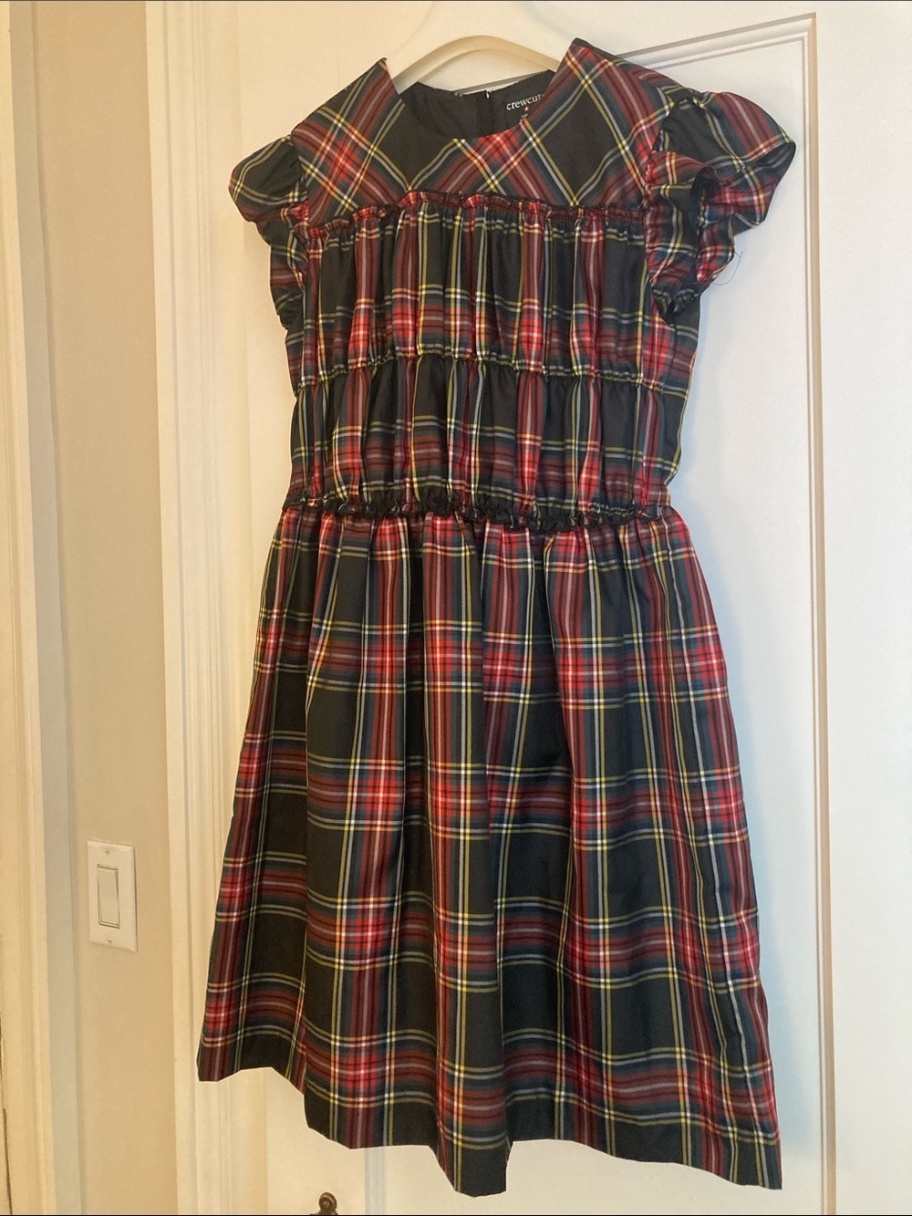 Crewcuts Red, Black & Yellow Plaid Puff-Sleeve Dress